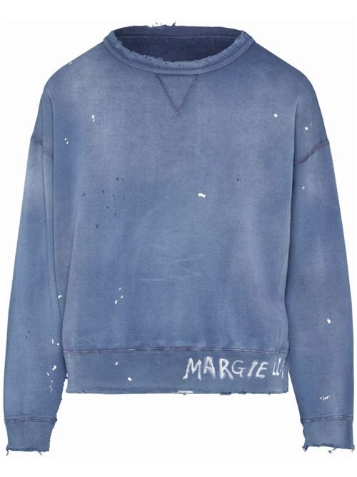 Navy blue cotton logo print sweatshirt Maison Margiela | S50GU0214S25570366